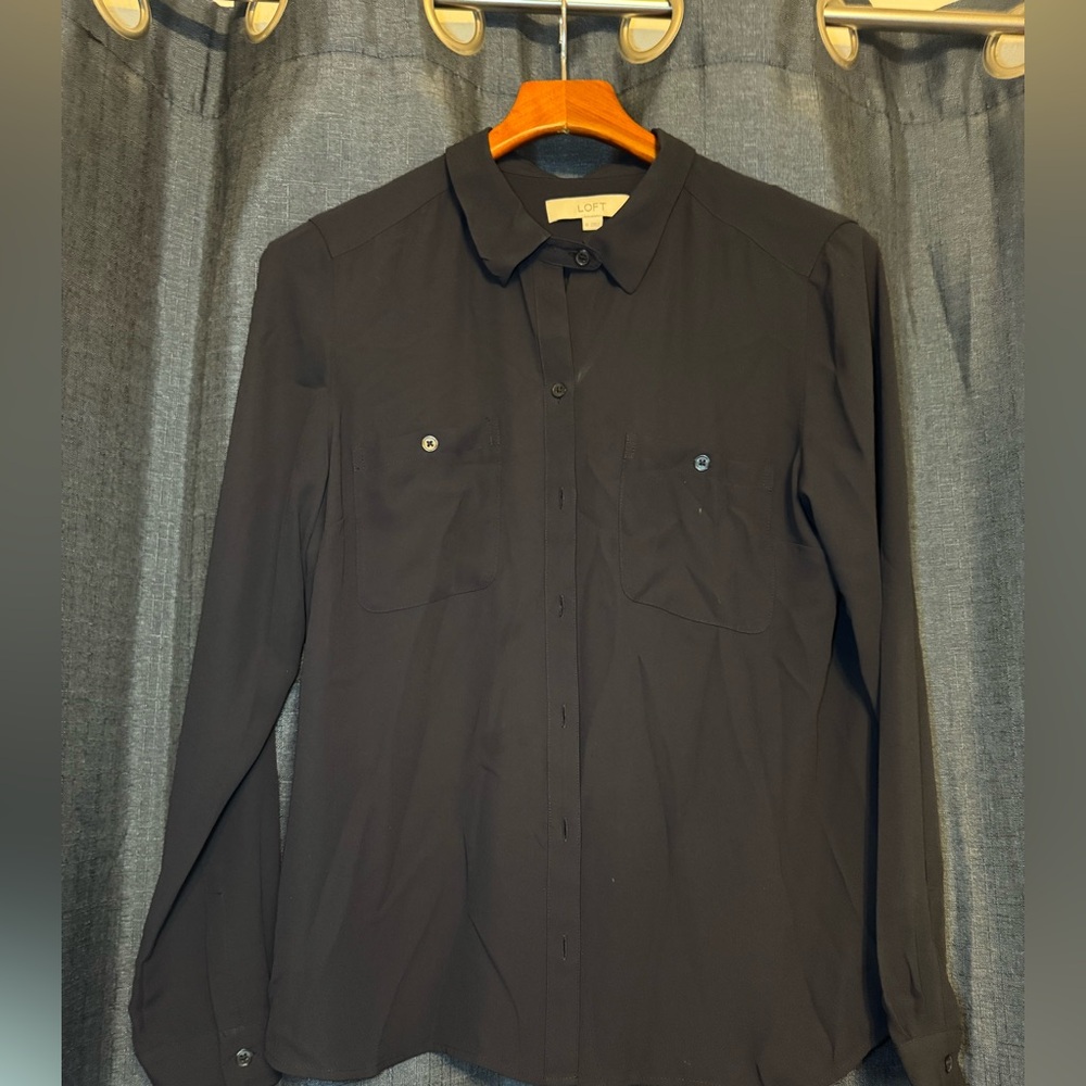 LOFT Women’s Classic Navy Blue Button Down Shirt